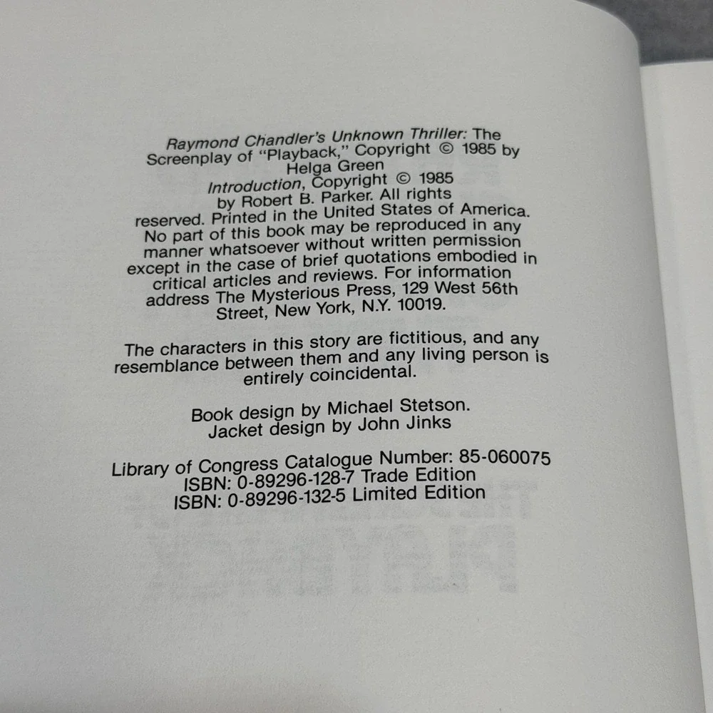 Vintage 1985 Raymond Chandler's Unknown Thriller The Screenplay of Playback HC/D